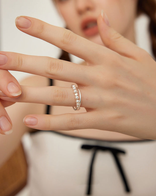 パールリング レディース シルバー S925 素銀 シンプル 上品 重ね風 2連風 デザイン 高見え アクセサリー ID1248