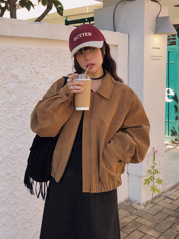 長袖 スエード調 ジャケット レディース カジュアル ゆったり 体型カバー 秋冬 アウター おしゃれ 上品 シンプル ID2277