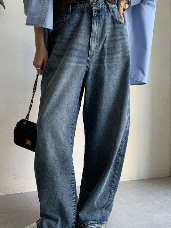 ワイドデニムパンツ レディース ゆったり 体型カバー ストレートジーンズ ヴィンテージウォッシュ ハイウエスト カジュアル 春夏秋冬 着回し 上品 おしゃれ ID1245
