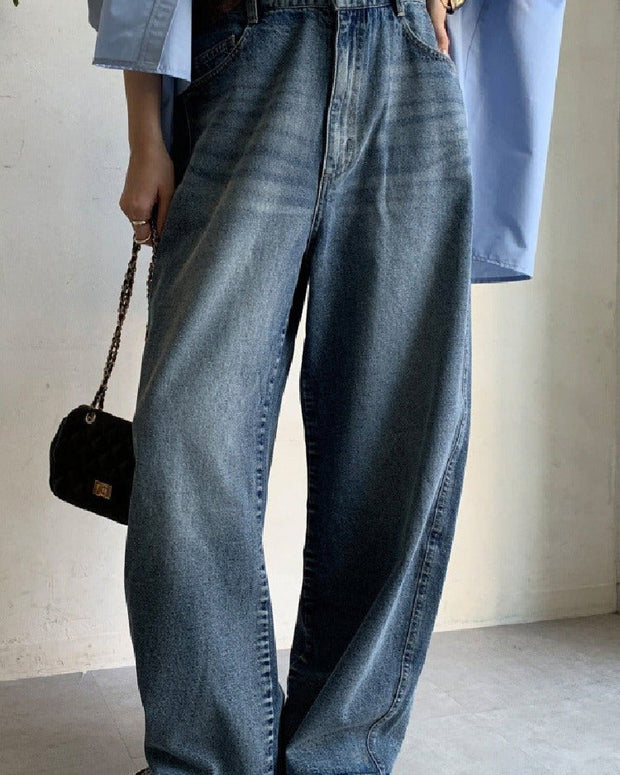 ワイドデニムパンツ レディース ゆったり 体型カバー ストレートジーンズ ヴィンテージウォッシュ ハイウエスト カジュアル 春夏秋冬 着回し 上品 おしゃれ ID1245