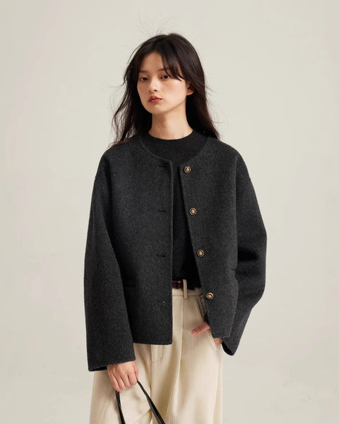 「即完売注意！」ノーカラー ウールコート レディース ショート丈 アウター ジャケット きれいめ 上品 通勤 カジュアル 秋冬 新作 ID2084