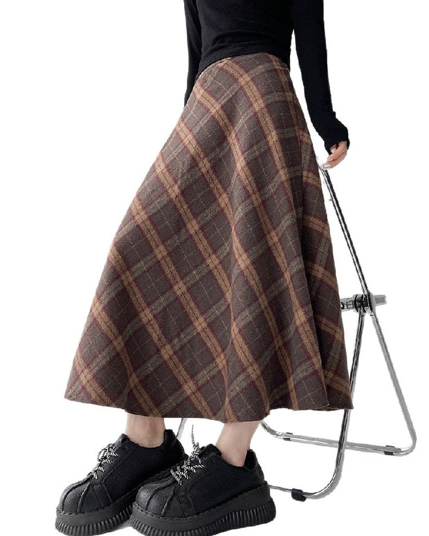 チェック柄 ロングスカート レディース 秋冬 フレアスカート ウエストゴム Aライン マキシ丈 体型カバー 大人カジュアル ナチュラル 通勤 通学 デイリー コーデ ID1715