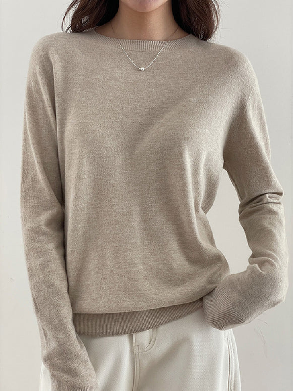 シンプル クルーネック ニット 長袖 レディース ベーシック 着回し きれいめ 通勤コーデ 無地 ニットトップス ID2297