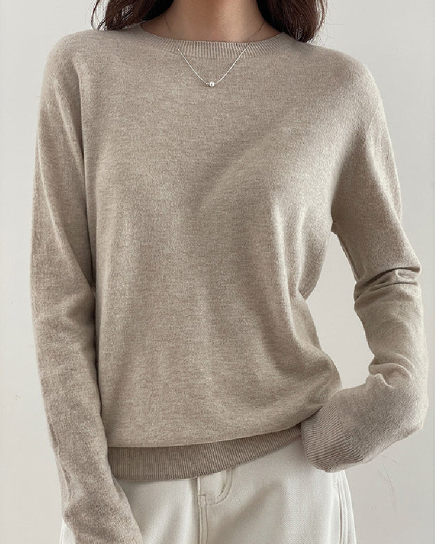 シンプル クルーネック ニット 長袖 レディース ベーシック 着回し きれいめ 通勤コーデ 無地 ニットトップス ID2297