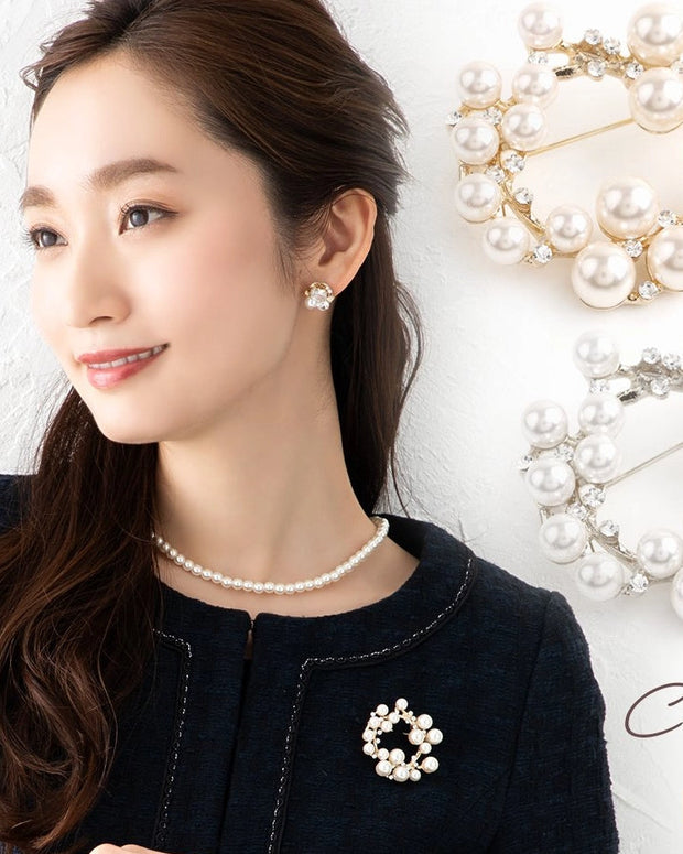 ランキング1位！ブローチ フォーマル 卒業式 卒園式 入学式 入園式 セレモニー ママスーツ パール キュービックジルコニア ピン 華やか 大人 上品 ゴールド シルバー チャコール ID1270