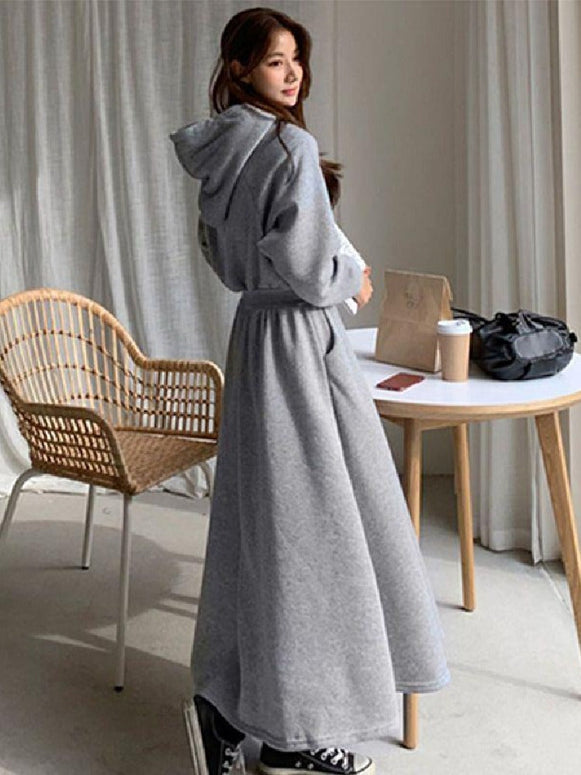 小顔フーディー ワンピース ハイウエストワンピース パーカーワンピース レディース パーカー ロングパーカー ロングワンピース トレーナー スウェット パーカーワンピ 大きいサイズ 黒 グレー 秋 冬 ID1738