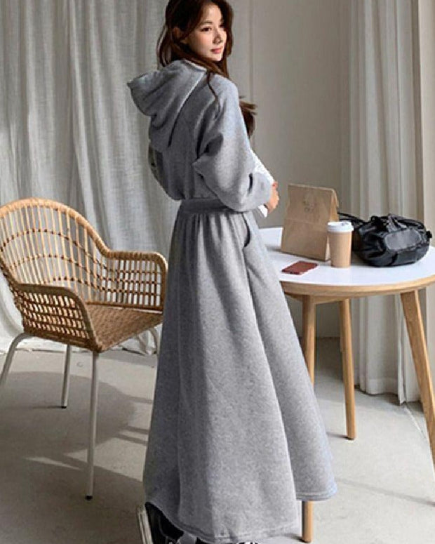 小顔フーディー ワンピース ハイウエストワンピース パーカーワンピース レディース パーカー ロングパーカー ロングワンピース トレーナー スウェット パーカーワンピ 大きいサイズ 黒 グレー 秋 冬 ID1738