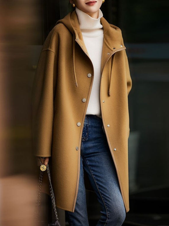 「最終在庫セール」フード付き ウールコート レディース ロングコート シンプル 上品 通勤 カジュアル 秋冬 新作 ゆったり 大人可愛い ID2095